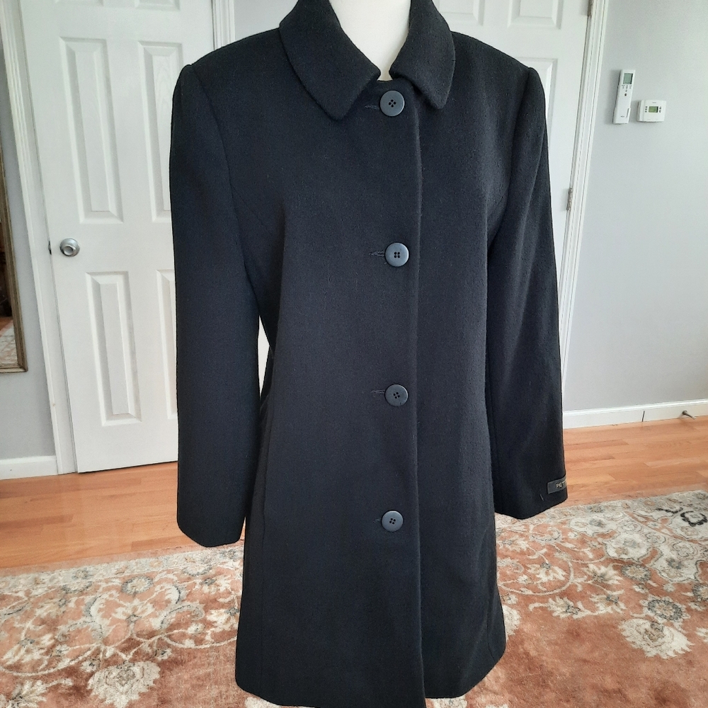 Mid length black wool Winter coat jacket